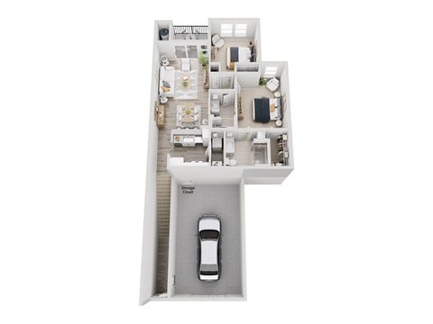 Floor plan for 2 beds, 2 baths, 955 sqft